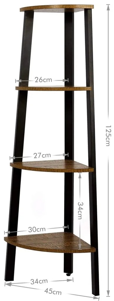 Sarokpolc TAYLOR 4 polc, 125x34 cm