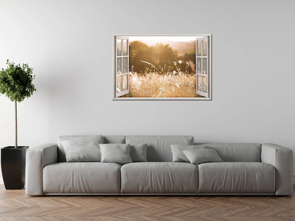 Gario Vászonkép Nyitott ablak Nyári mezo Méret: 90 x 60 cm