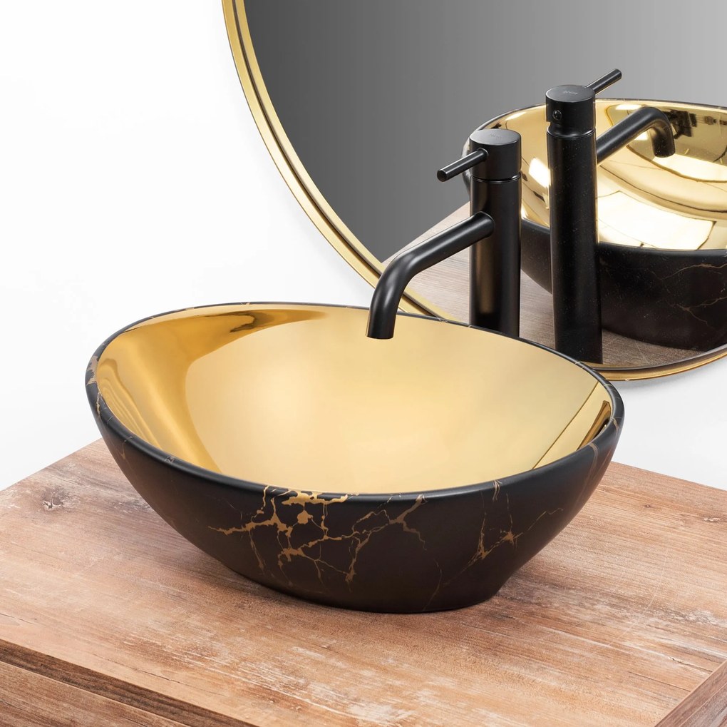 Pultos mosdó Rea Sofia in Gold marble black