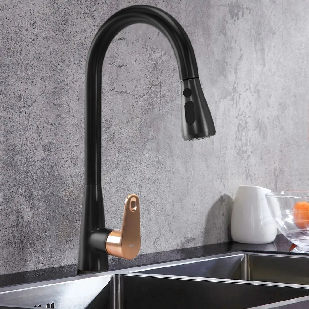 Konyhai csaptelep Rea Mild black mat rose gold