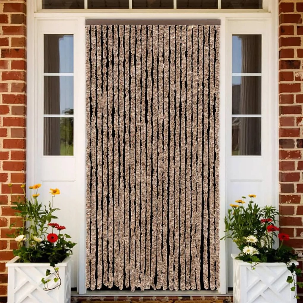 bézs és sötétbarna zsenília rovarfüggöny 100 x 230 cm