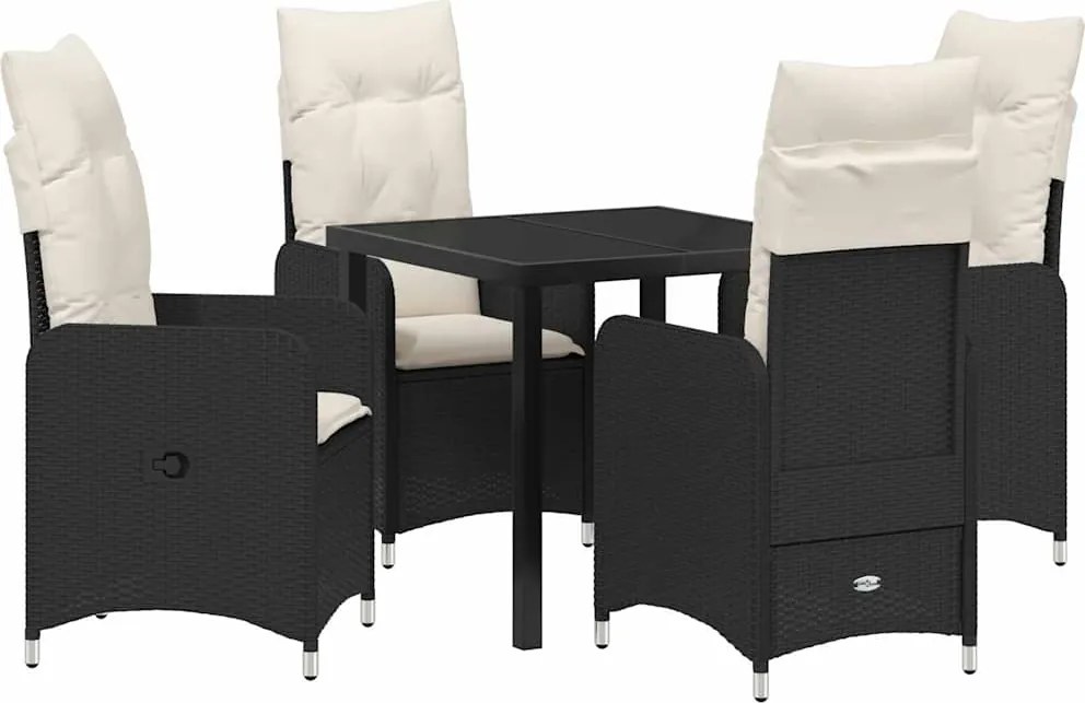 vidaXL Kert étkező szett párnával 5 pcs Fekete polirattan