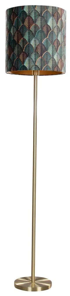 Állólámpa sárgaréz lábbal és bársony lámpabúrával, levélmintás, arany belsővel - Simplo