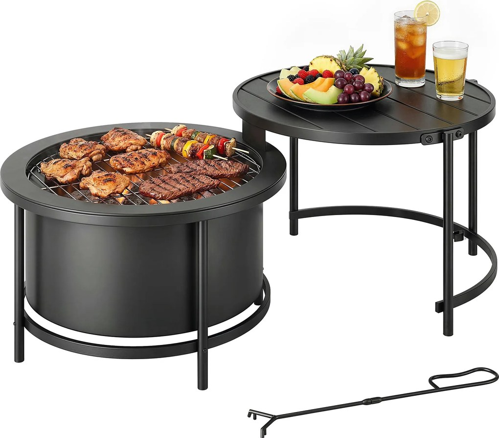 Outsunny kerek tűzrakó tál 66 x 63 x 41 cm – grillezőrács, tűzkapa, fedél és állvány kertre, erkélyre, teraszra, kültéri grillezéshez | Aosom