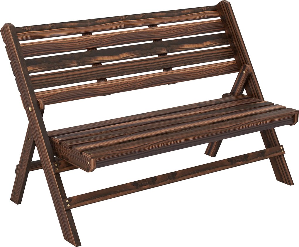 Outsunny Kertipad, 2-Fős Fa Pad Hátlap mögött, Parkpad, 250 kg-ig terhelhető, Kertbe, Erkélyre, Megégett, 122 x 63 x 83 cm | Aosom