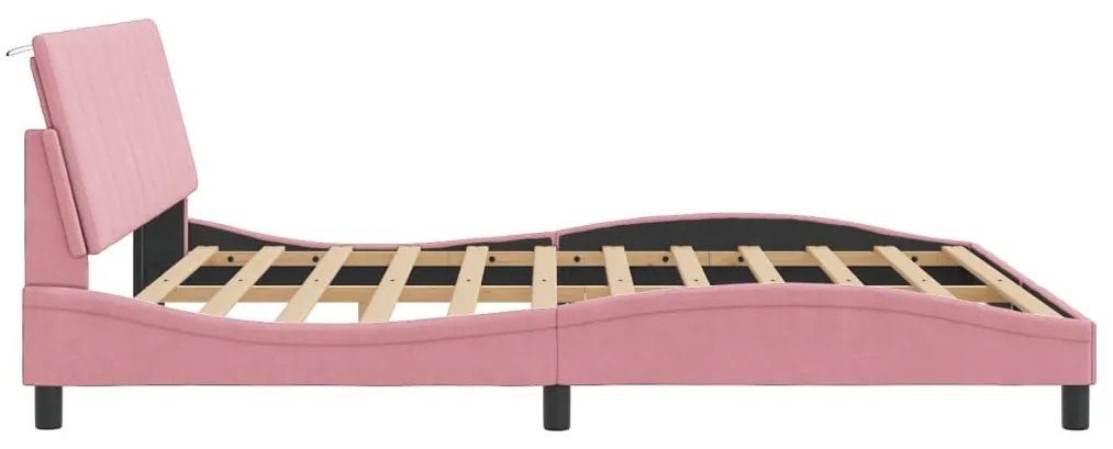 rózsaszín bársony ágykeret LED-ekkel matrac nélkül Hanko 180 x 200 cm
