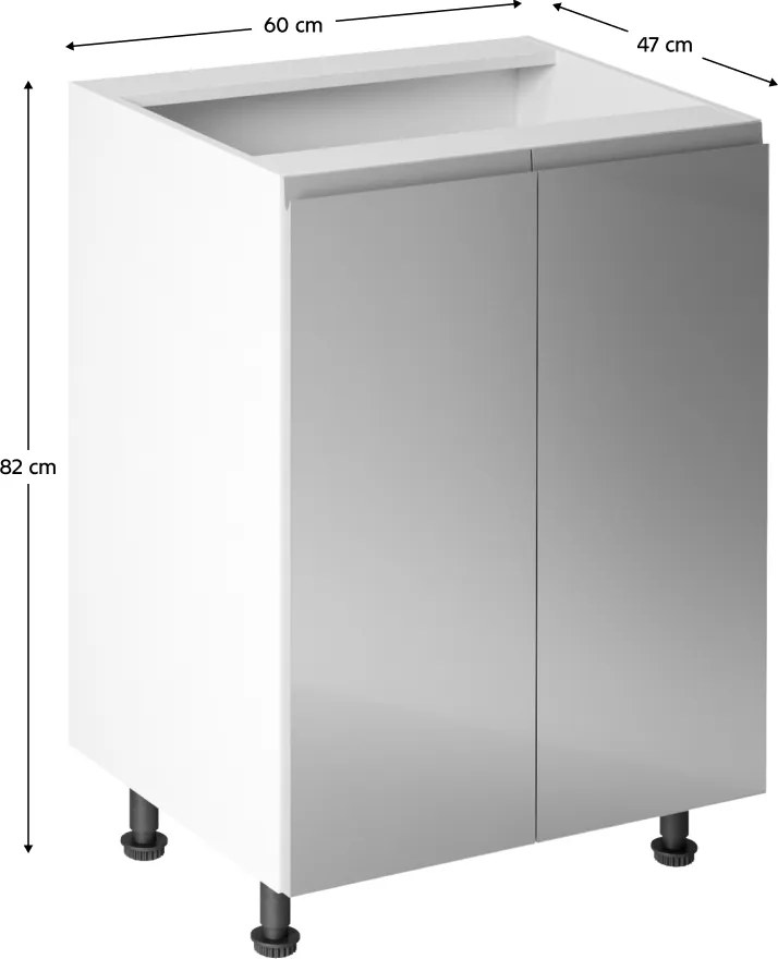 Alsószekrény, fehér/szürke extra magasfényű, AURORA D602F