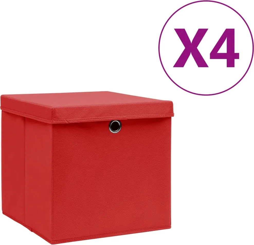 vidaXL 4 db piros fedeles tárolódoboz 28 x 28 x 28 cm