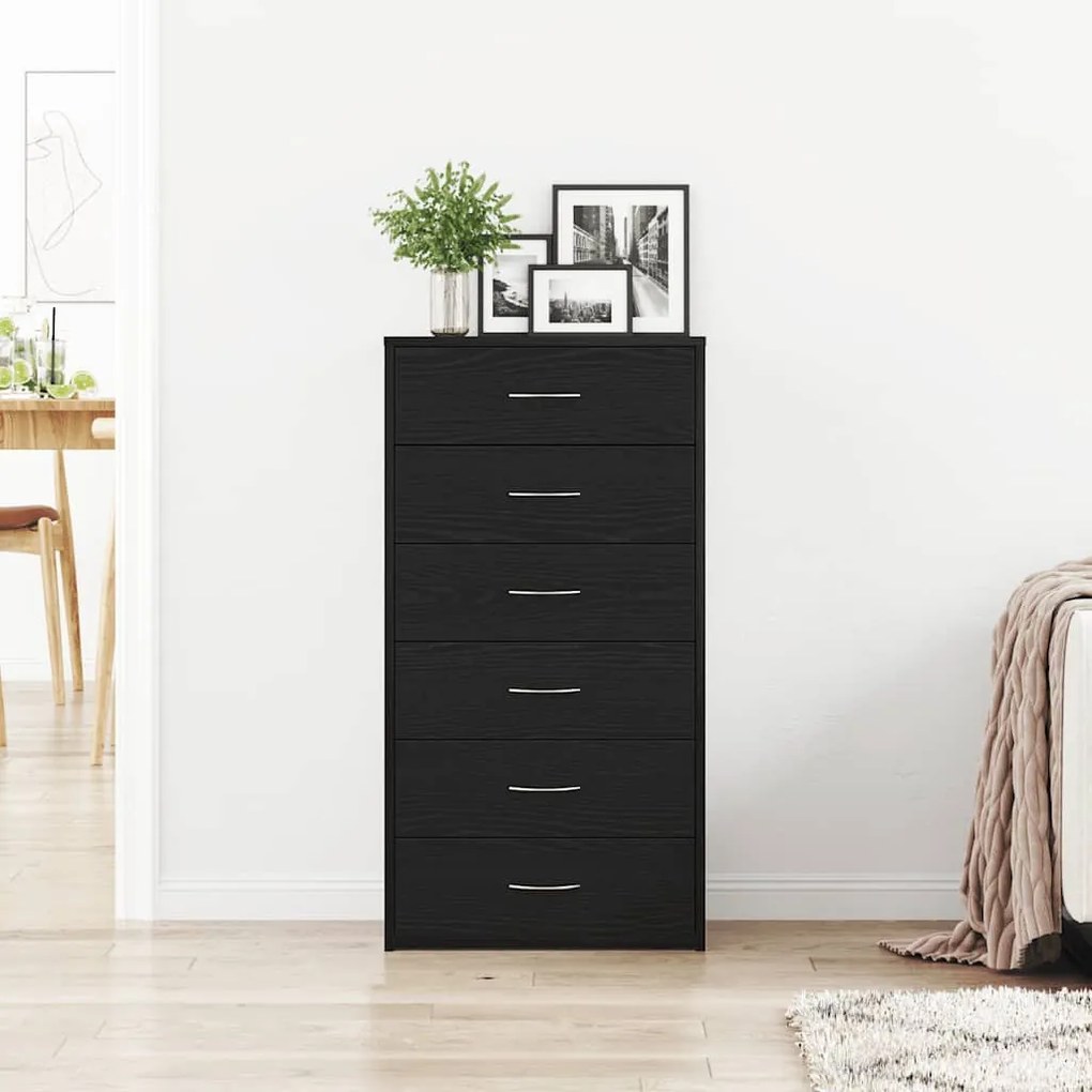 fekete tölgy színű szerelt fa komód 6 fiókkal 50 x 34 x 96 cm