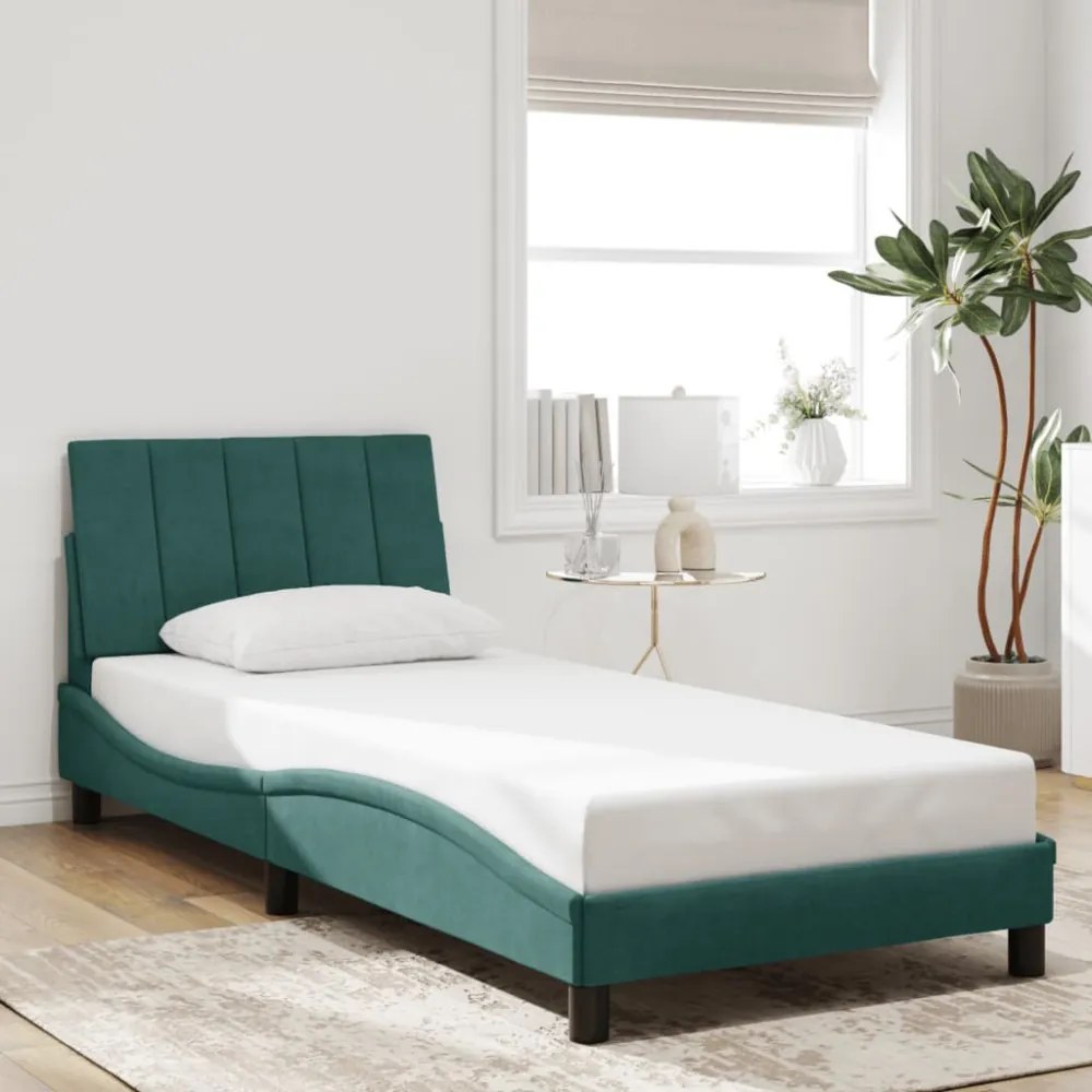 sötétzöld bársony ágykeret LED-világítással 80 x 200 cm