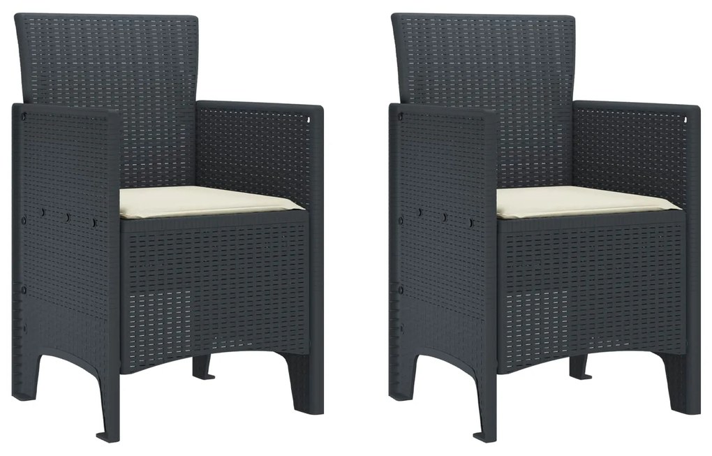 vidaXL Kerti Szék párnával 2 pcs Antracit 53 x 49 x 85 cm Polipropilén