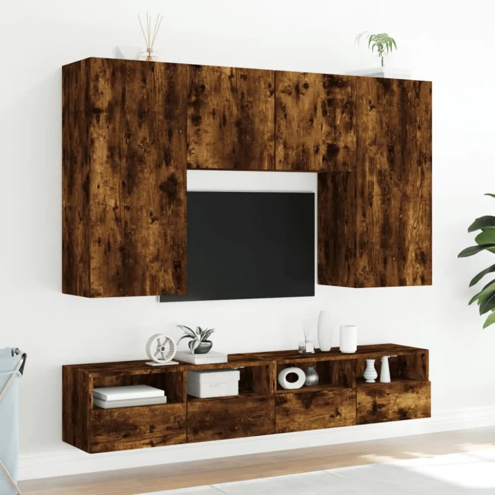2 db füstös tölgy színű szerelt fa TV-szekrény 100 x 30 x 30 cm
