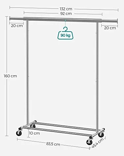 Ruhaállvány gurulós 90kg teherbírású, ezüst