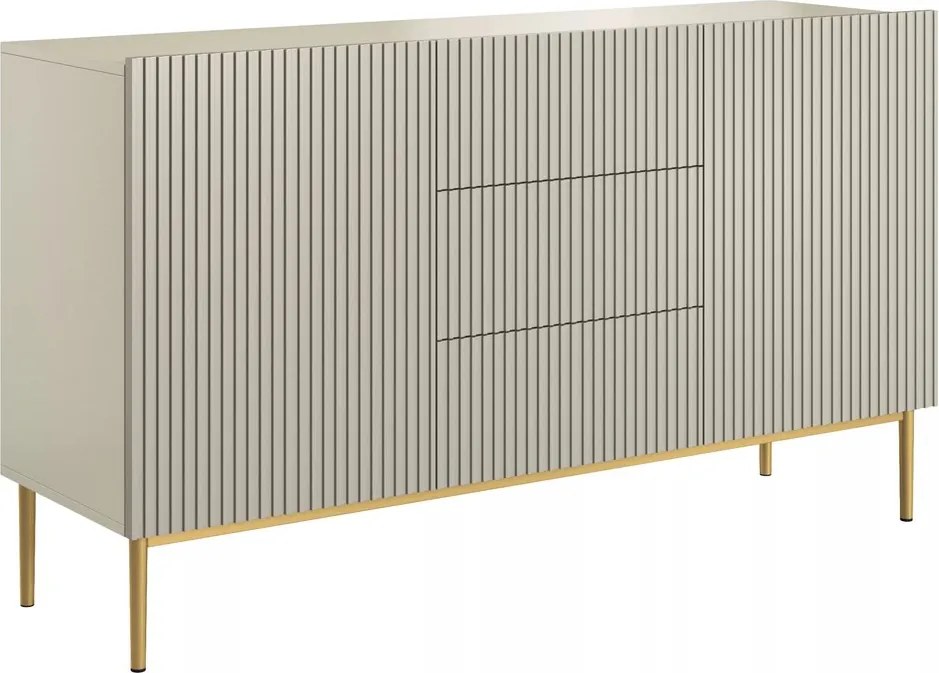 Nicole komód 150 cm fiókos, bordázott előlap - kasmír / arany lábak