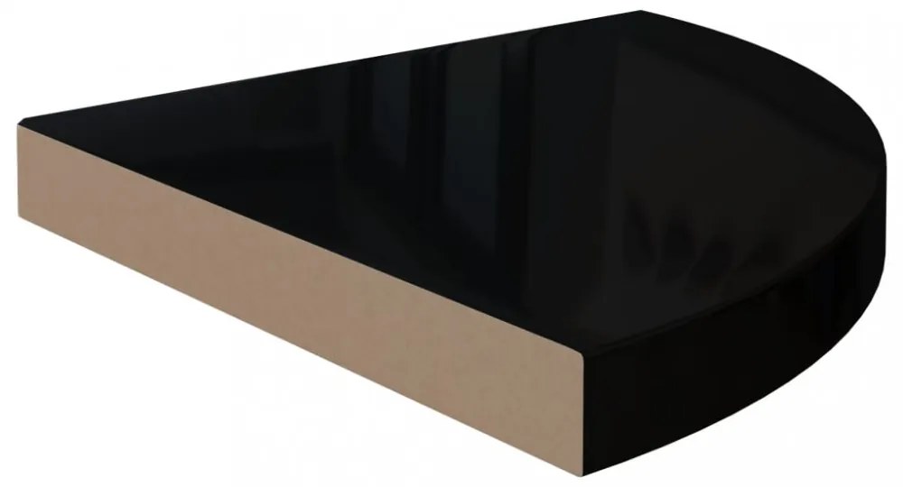 2 db magasfényű fekete MDF lebegő sarokpolc 35 x 35 x 3,8 cm