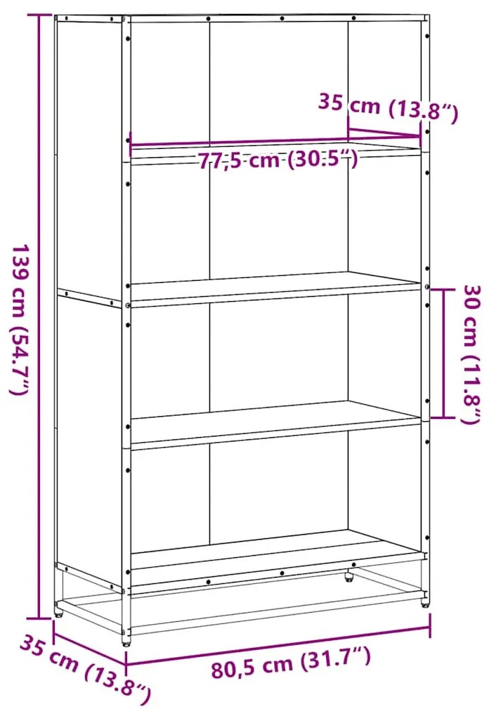 barna tölgy színű szerelt fa könyvszekrény 80,5 x 35 x 139 cm