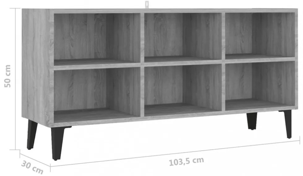 szürke sonoma színű TV-szekrény fémlábakkal 103,5 x 30 x 50 cm