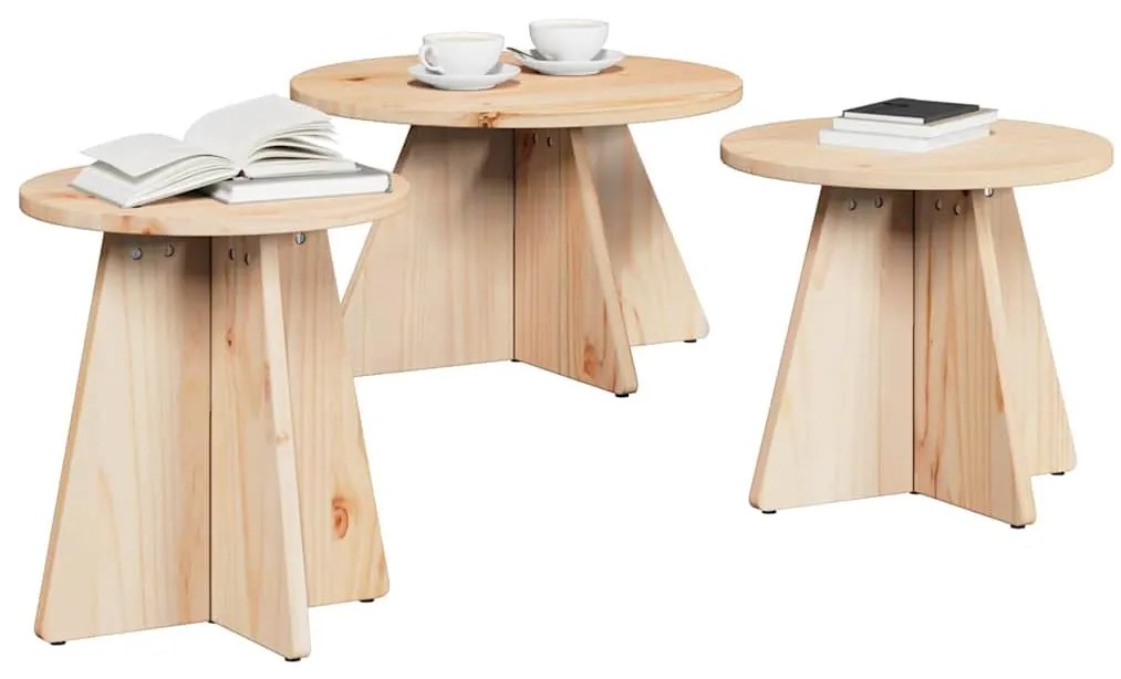 Dohányzóasztal 3 pcs Természetes 49 x 49 x 30 cm Tömör fenyőfa