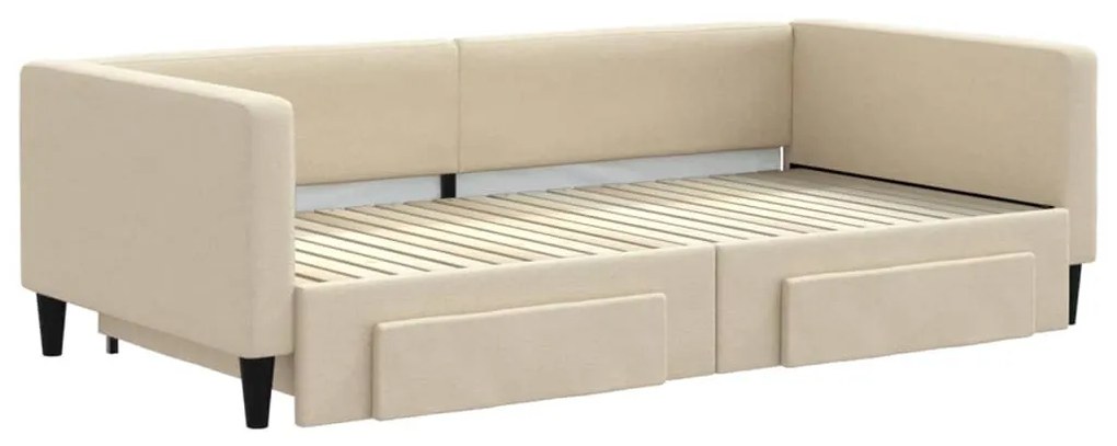 krémszínű kihúzható szövet heverő fiókkal 100x200 cm