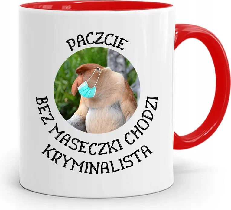 Bögre Piros Hordozó Janusz Maszk Nélkül Sétáló Nyomtatott Fényképpel