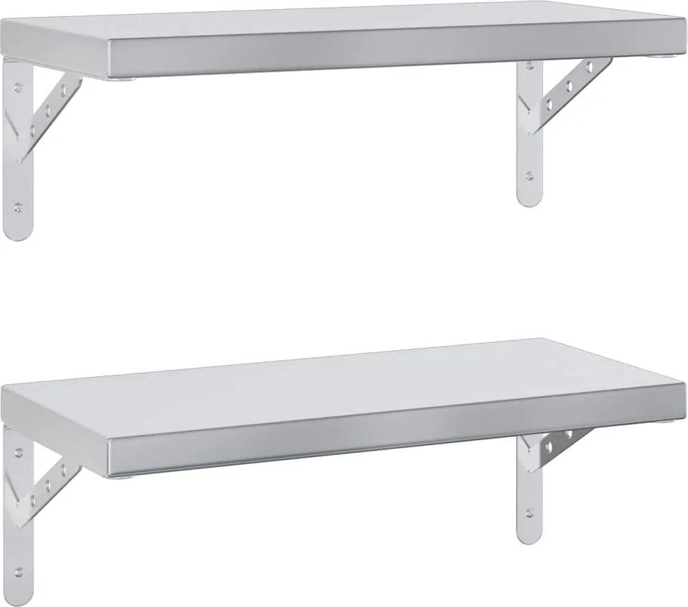 vidaXL 2 db ezüstszínű rozsdamentes acél fali polc 50 x 23,5 cm