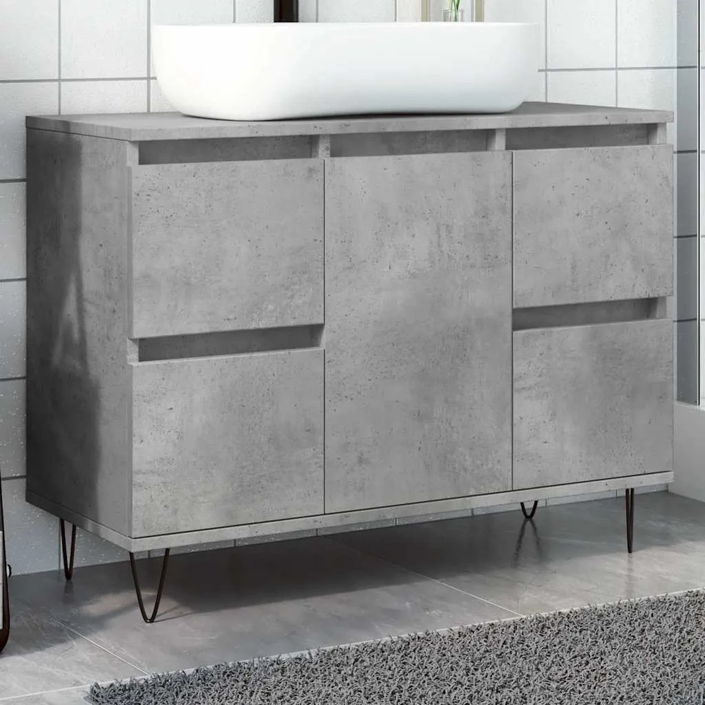 Betonszürke szerelt fa fürdőszobaszekrény 80 x 33 x 60 cm