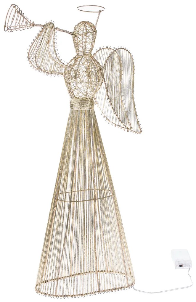 Karácsonyi világító angyal trombitával, 53 cm, 40 LED, fém