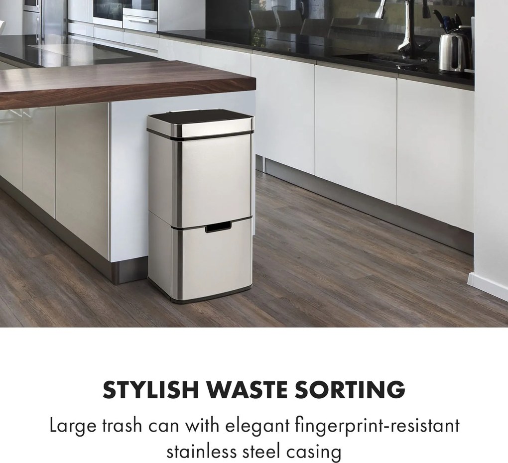 Klarstein Touchless, szemetes, szenzoros, 72 l, 4 tartály, ABS / PP / rozsdamentes acél