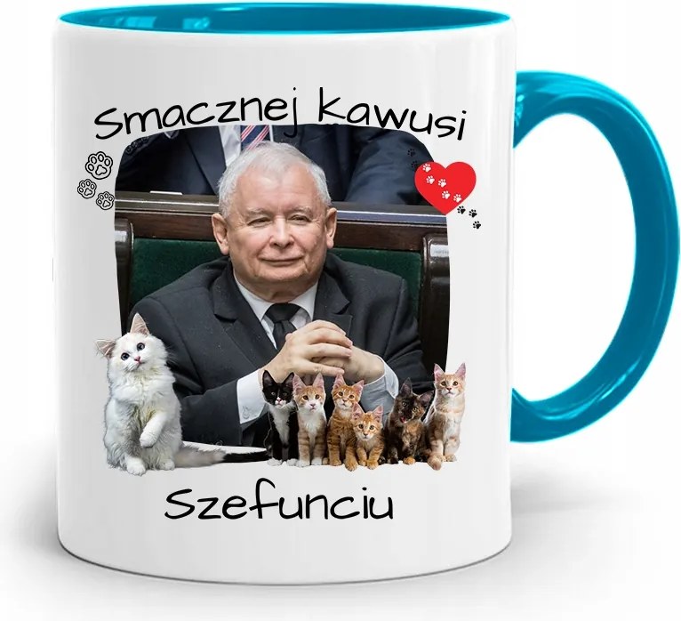 Kék Vicces Bögre Jaroslaw Kaczynski fényképes nyomattal