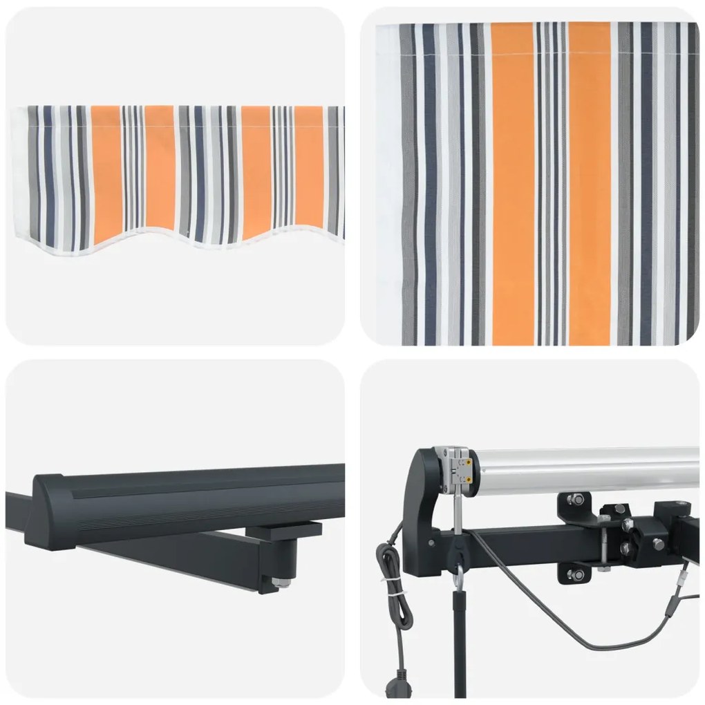 Automatikus Behúzható Napernyő LED Színes Csíkkal 450x300 cm