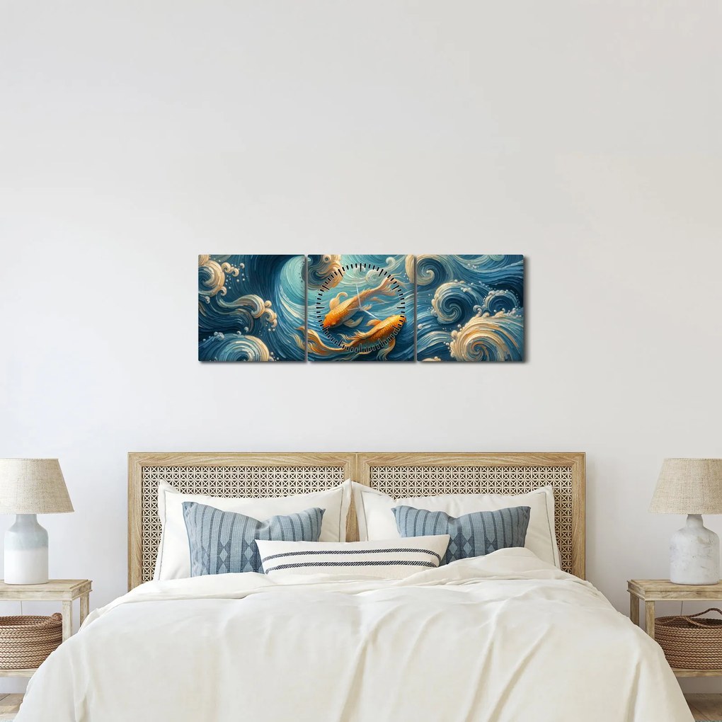 Kép - Aranyhalak (órával) (90x30 cm)