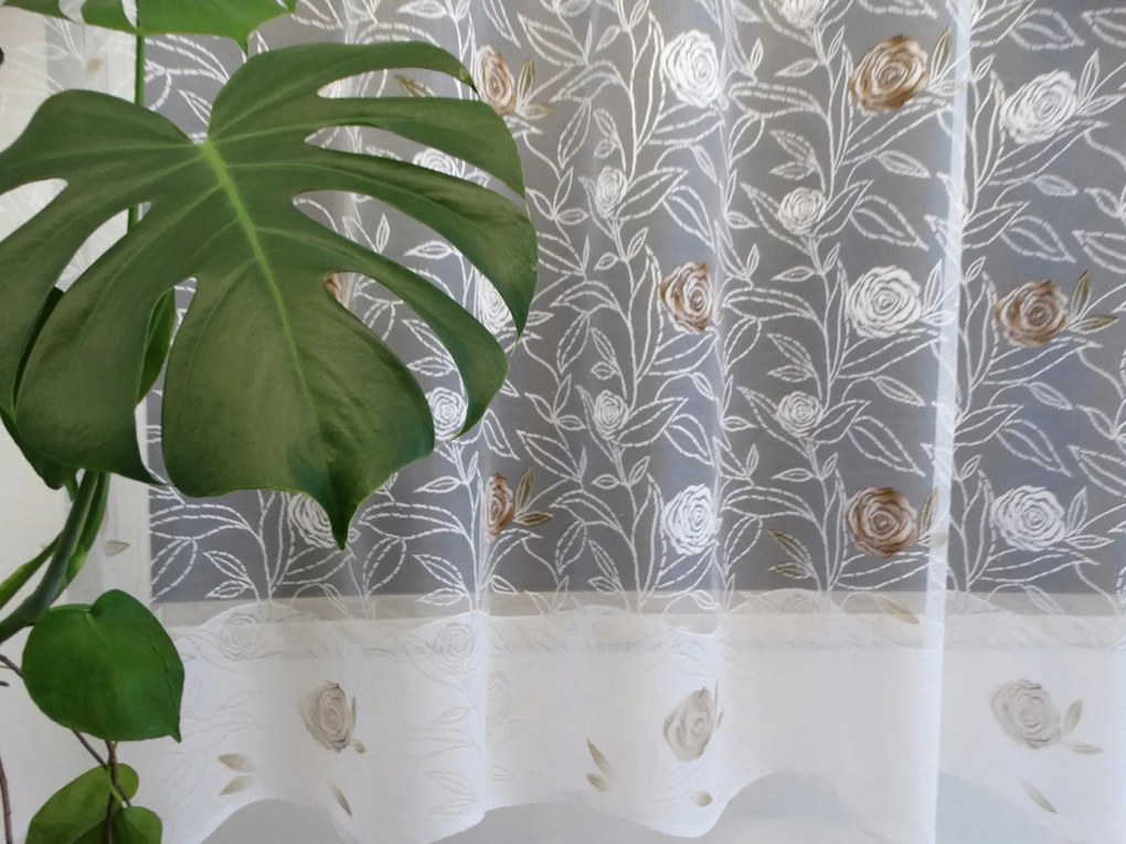 Mg Függöny 125/851 Fehér Rózsaszín barna 300x180 Bt szegély