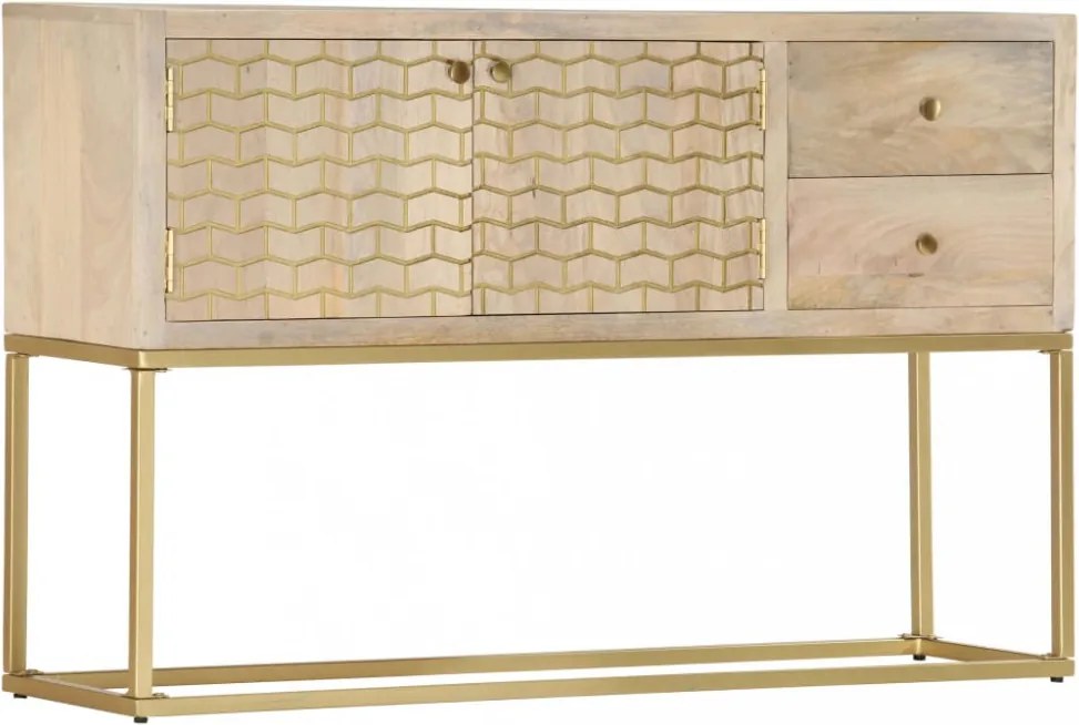 aranyszínű tömör mangófa tálalószekrény 120 x 30 x 75 cm