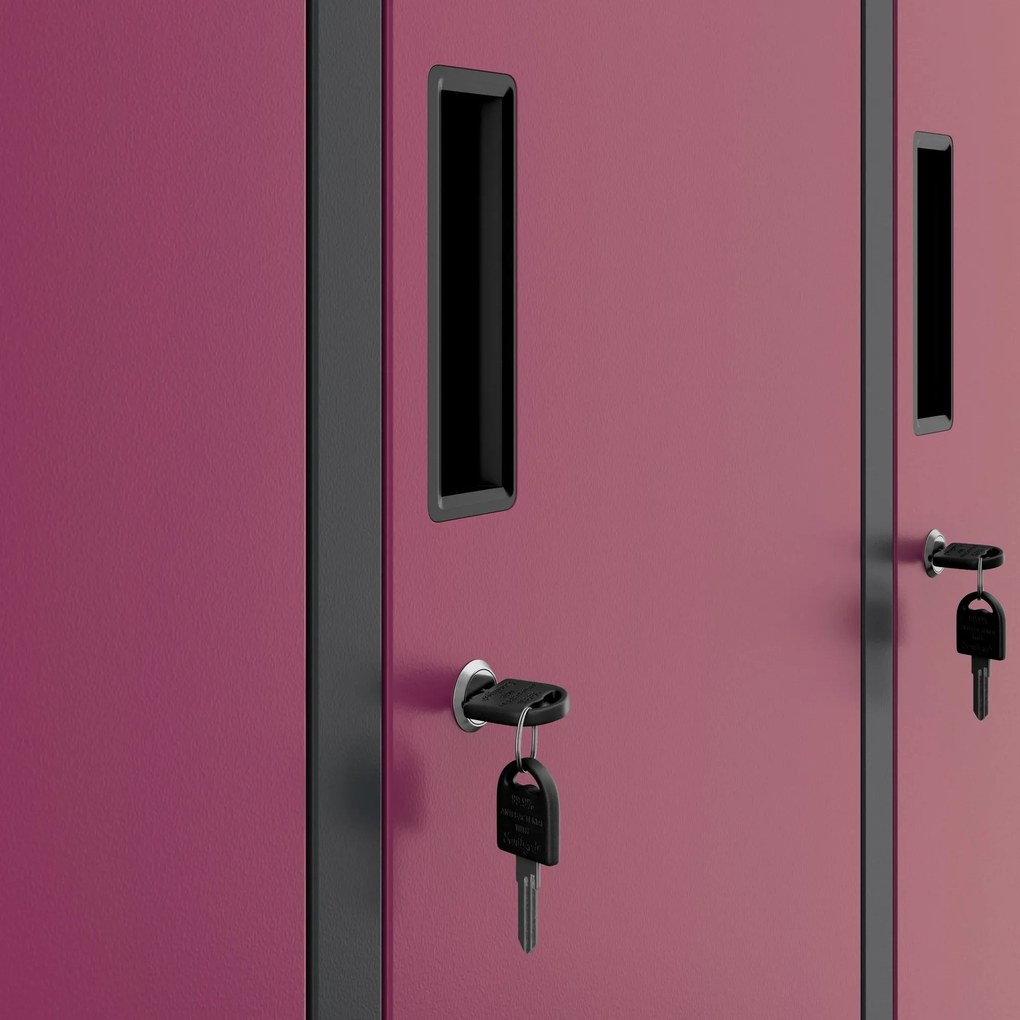 Fém öltözőszekrény 6 rekeszes IGOR, 900 x 1850 x 450 mm, antracit-fukszia