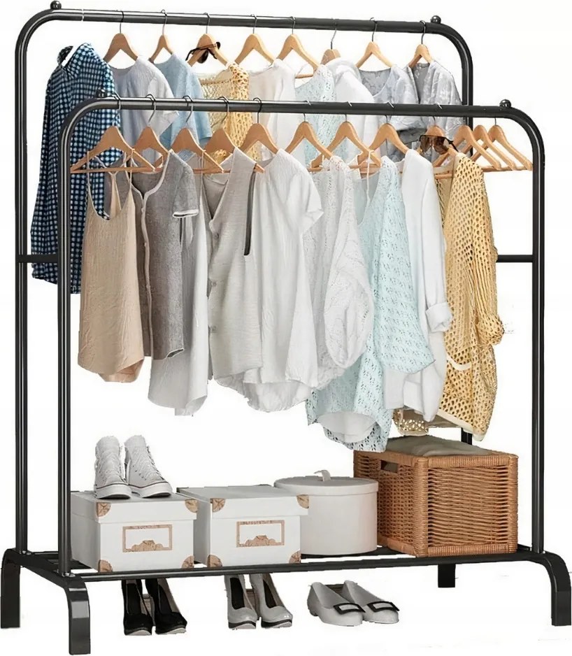 Padló Akasztó Ruhaállvány Cipő Álló Ruhatár Fekete Erős