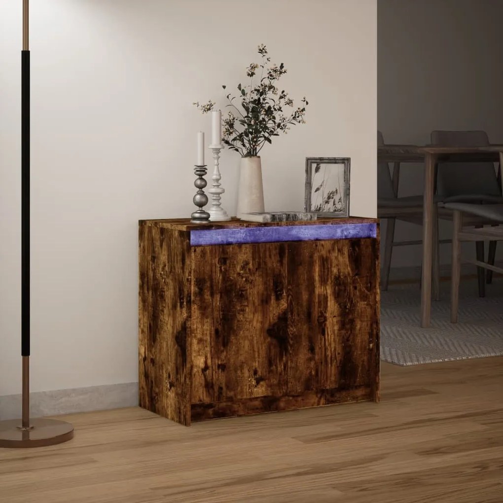 füstös tölgy szerelt fa tálalószekrény LED-del 72 x 34 x 61 cm