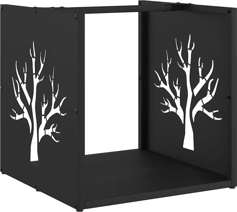 vidaXL fekete hidegen hengerelt acél tűzifatároló 40x40x40 cm