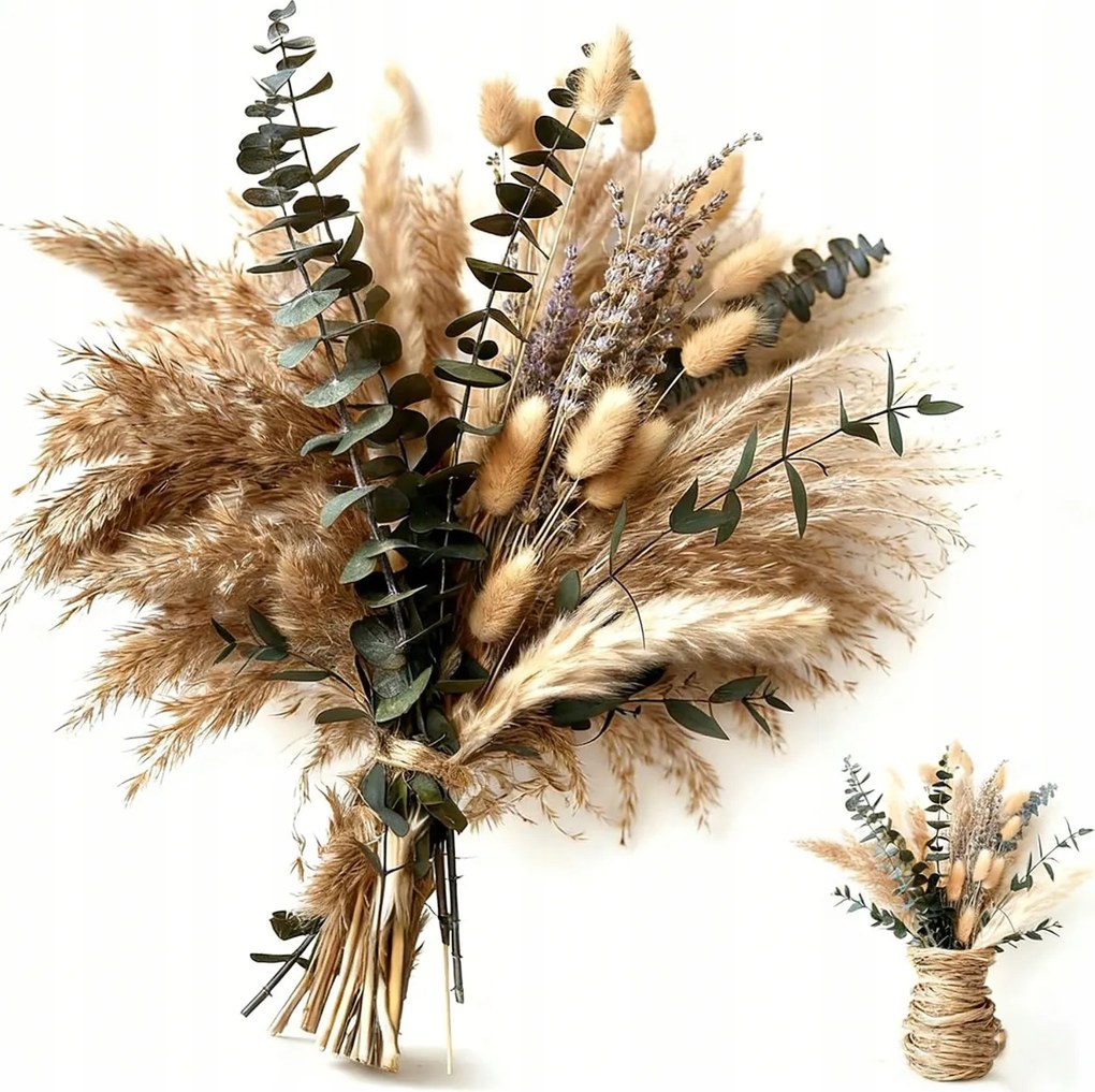 110 db Pampas Fű szárított Dekorációs Csokor 43cm Vázához Ajándék