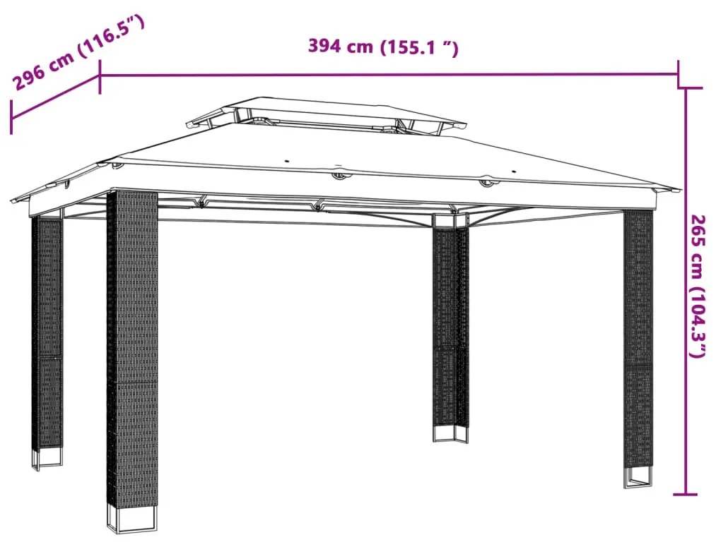 krémszínű acél dupla tetős pavilon 3,94 x 2,96 m