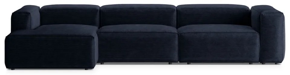 Sötétkék kordbársony sarokkanapé (bal oldali-heverő résszel) Bergamo – Cosmopolitan Design