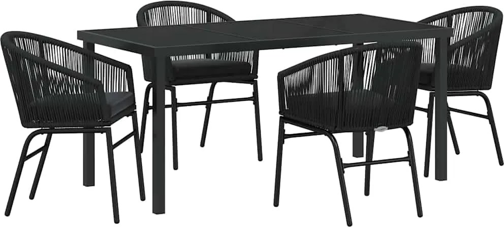 vidaXL Kert étkező szett 5 pcs Fekete Porszórt acél