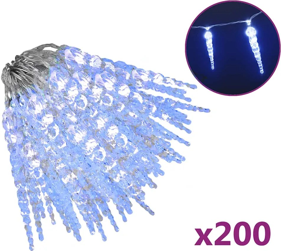 vidaXL meleg fehér akril PVC karácsonyi jégcsaplámpa 200 LED-del 20 m