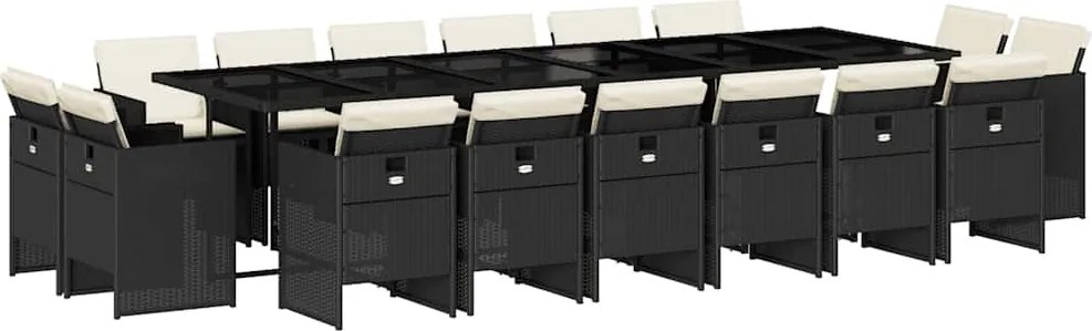 vidaXL 17 részes fekete polyrattan kerti étkezőgarnitúra párnákkal