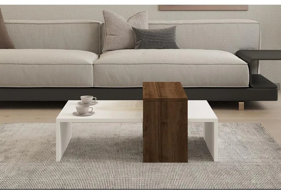 Dohányzóasztal Glow - White, Walnut