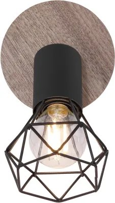 Globo 54802S-1H Spotlámpa fekete fém, barna fa betéttel. SZxM:100x165, AL:170, fényforrás nélkül 1xE14 40W 230V