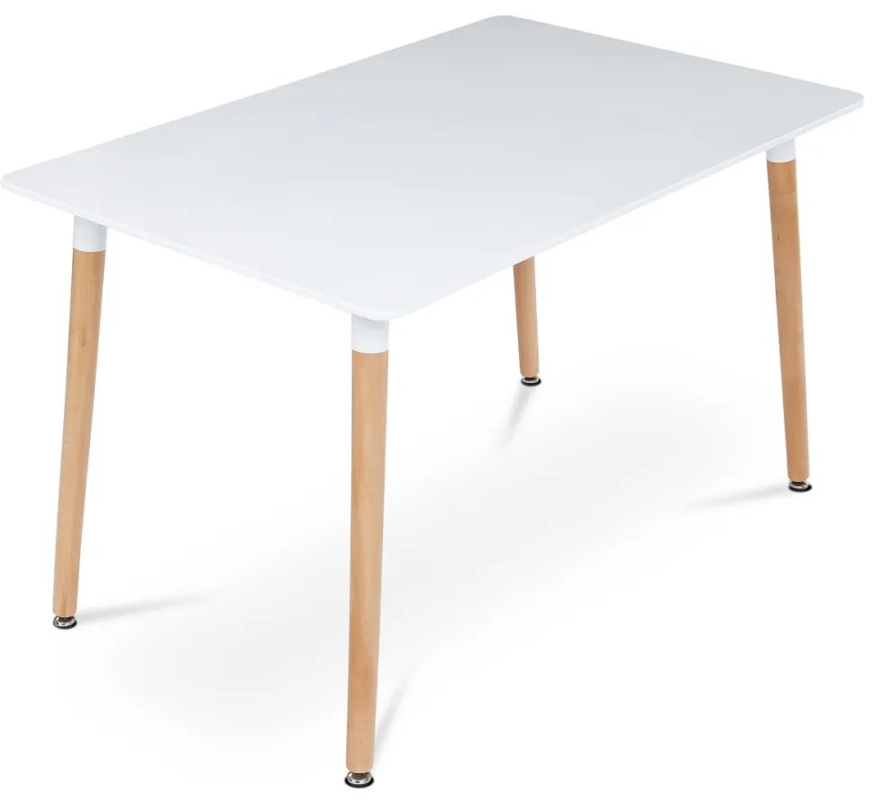 Masă De Bucătărie 120x80x74 cm, MDF / cadru metalic - lac alb mat, picioare din lemn