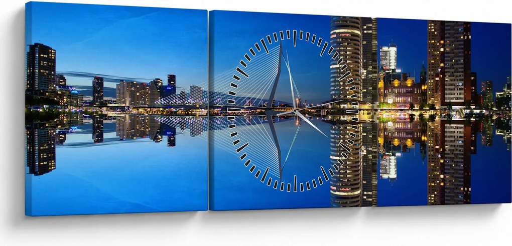 Kép - éjszaka Rotterdam (órával) (90x30 cm)