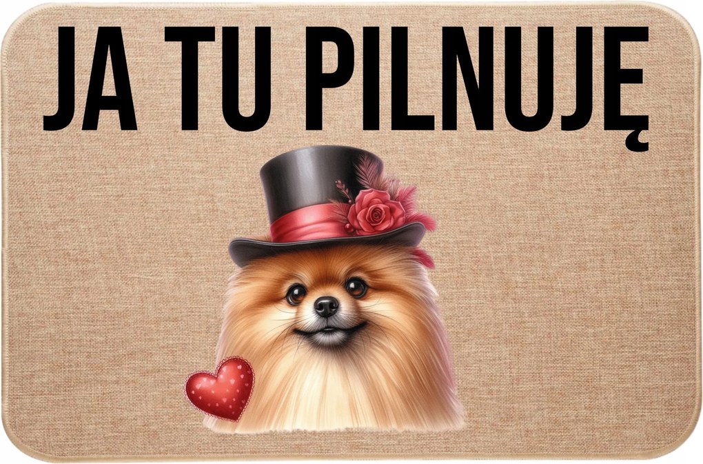 lenvászon Lábtörlő az ajtó előtt Én itt őrzöm a Pomerániai miniatűr spiccet