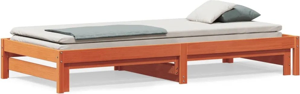 vidaXL viaszbarna tömör fenyőfa kihúzható kanapéágy 90 x 200 cm