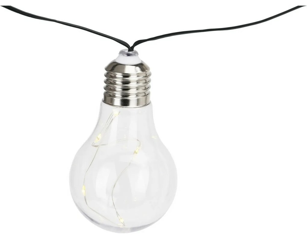 ProGarden napelemes izzólánc átlátszó, 2 m, 10 x 5 LED, meleg fehér